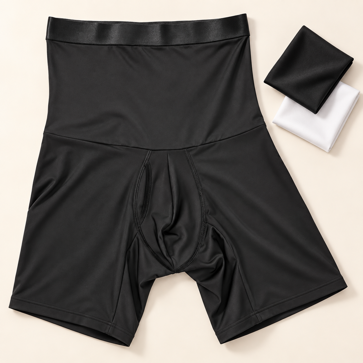 Technical flat-lay view of the DEFYNMEN high-waist shaping short