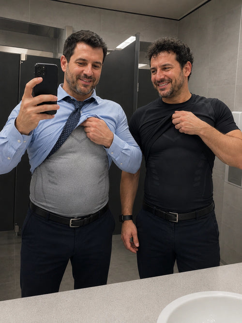 DEFYNMEN compression undershirt worn in an everyday setting