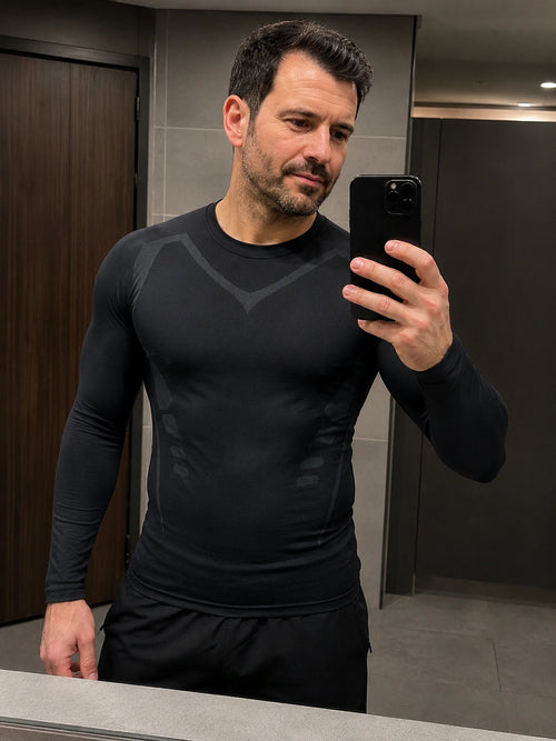 DEFYNMEN compression undershirt worn in an everyday setting
