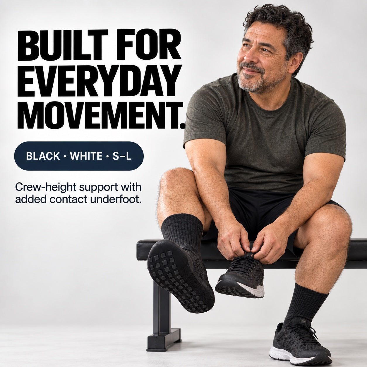Real man wearing grip socks in an everyday routine