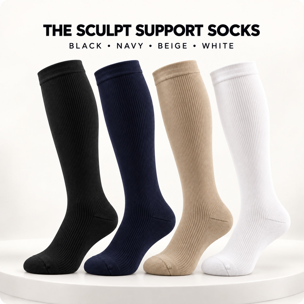 Black navy beige and white DEFYNMEN Sculpt Support Socks
